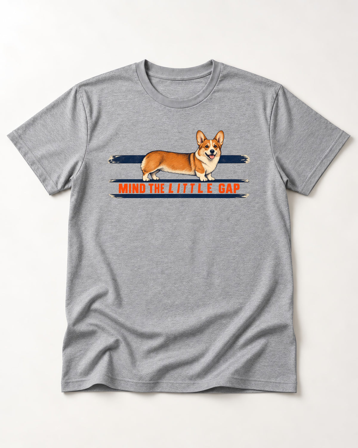 Mind the Little Corgi Gap T-Shirt in Sport Grey, flat lay product photo