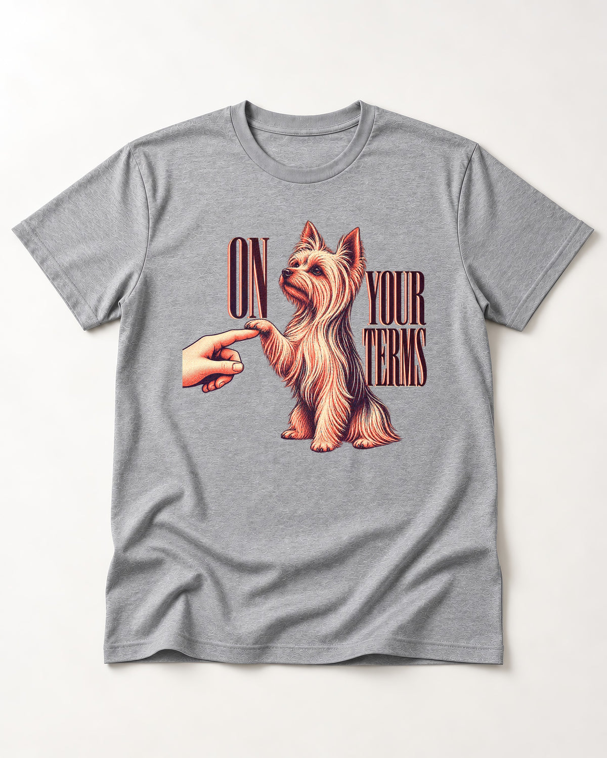 Yorkshire Terrier On Your Terms T-Shirt in Sport Grey, flat lay product photo