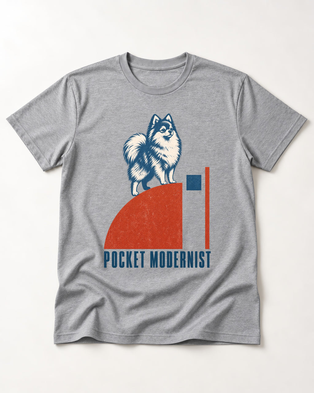 Pocket Modernist Pomeranian T-Shirt in Sport Grey, flat lay product photo