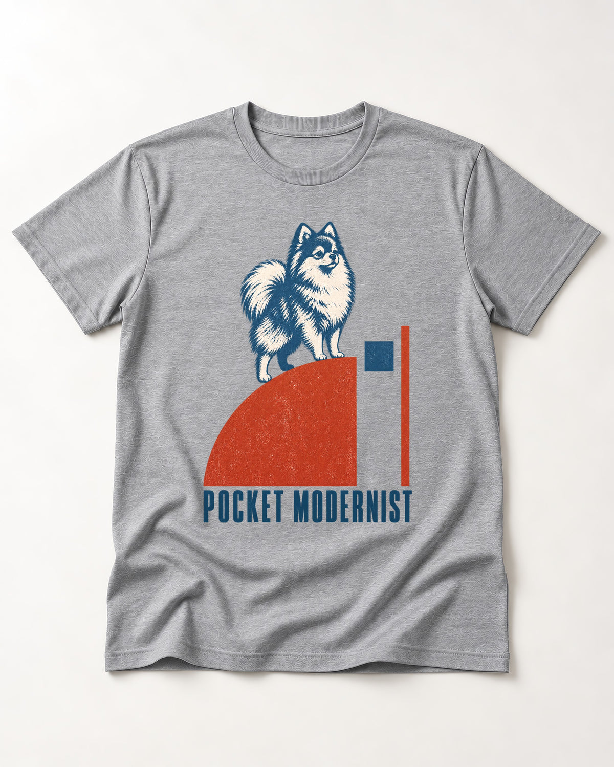 Pocket Modernist Pomeranian T-Shirt in Sport Grey, flat lay product photo