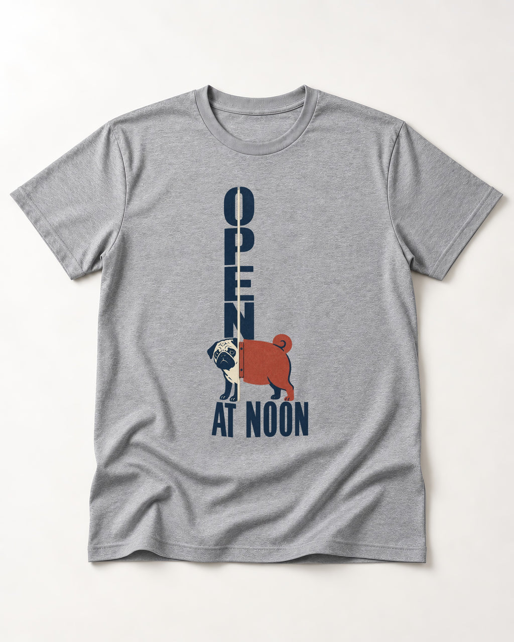 Pug Open at Noon T-Shirt in Sport Grey, flat lay product photo