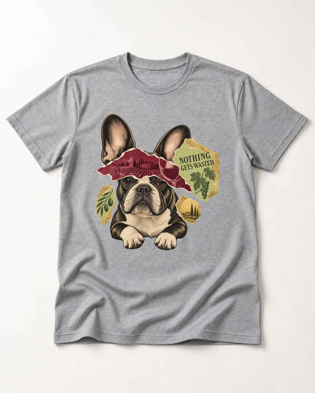 Nothing Gets Wasted with Frenchie T-Shirt in Sport Grey, flat lay product photo