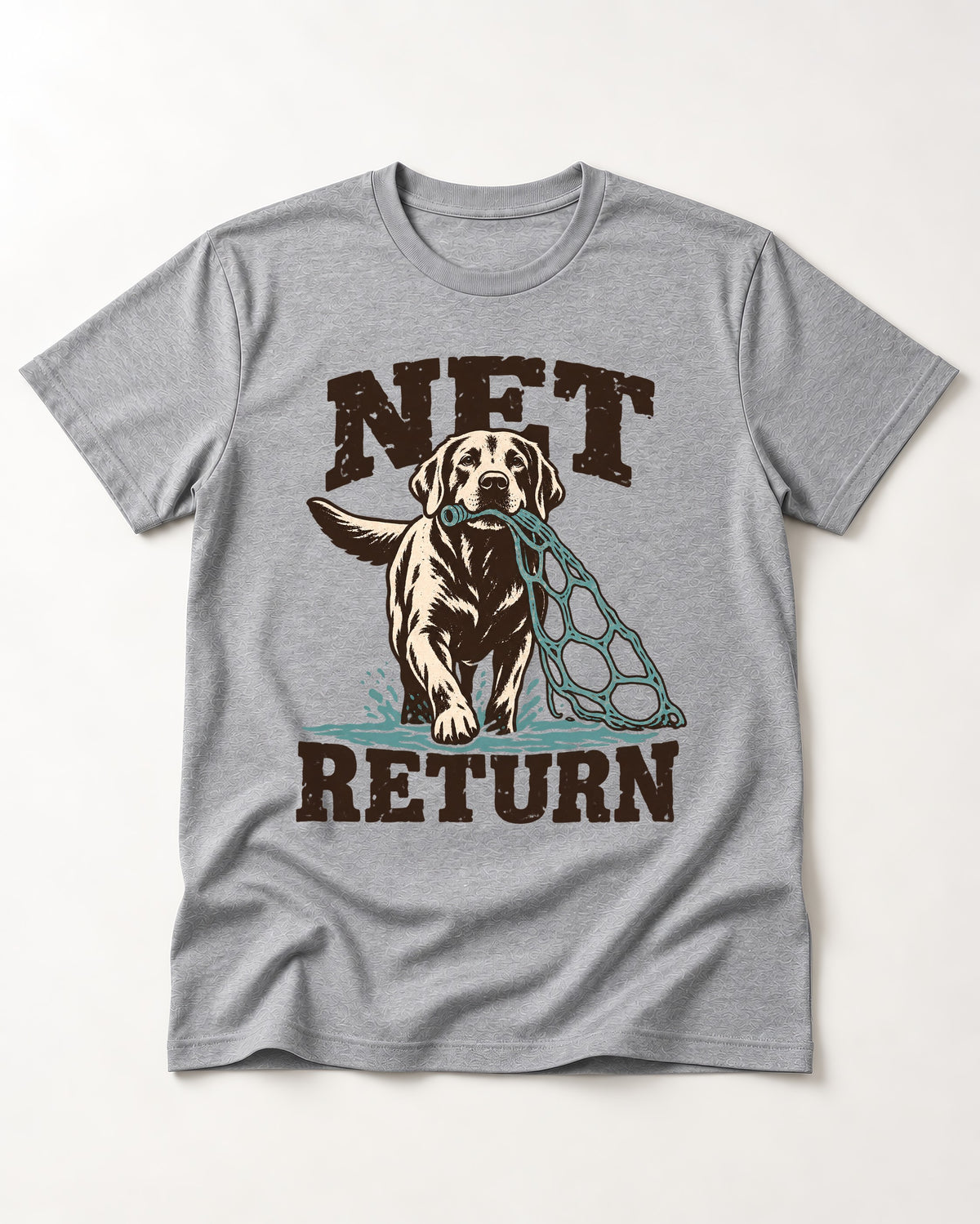 Net Return Labrador Retriever T-Shirt in Sport Grey, flat lay product photo