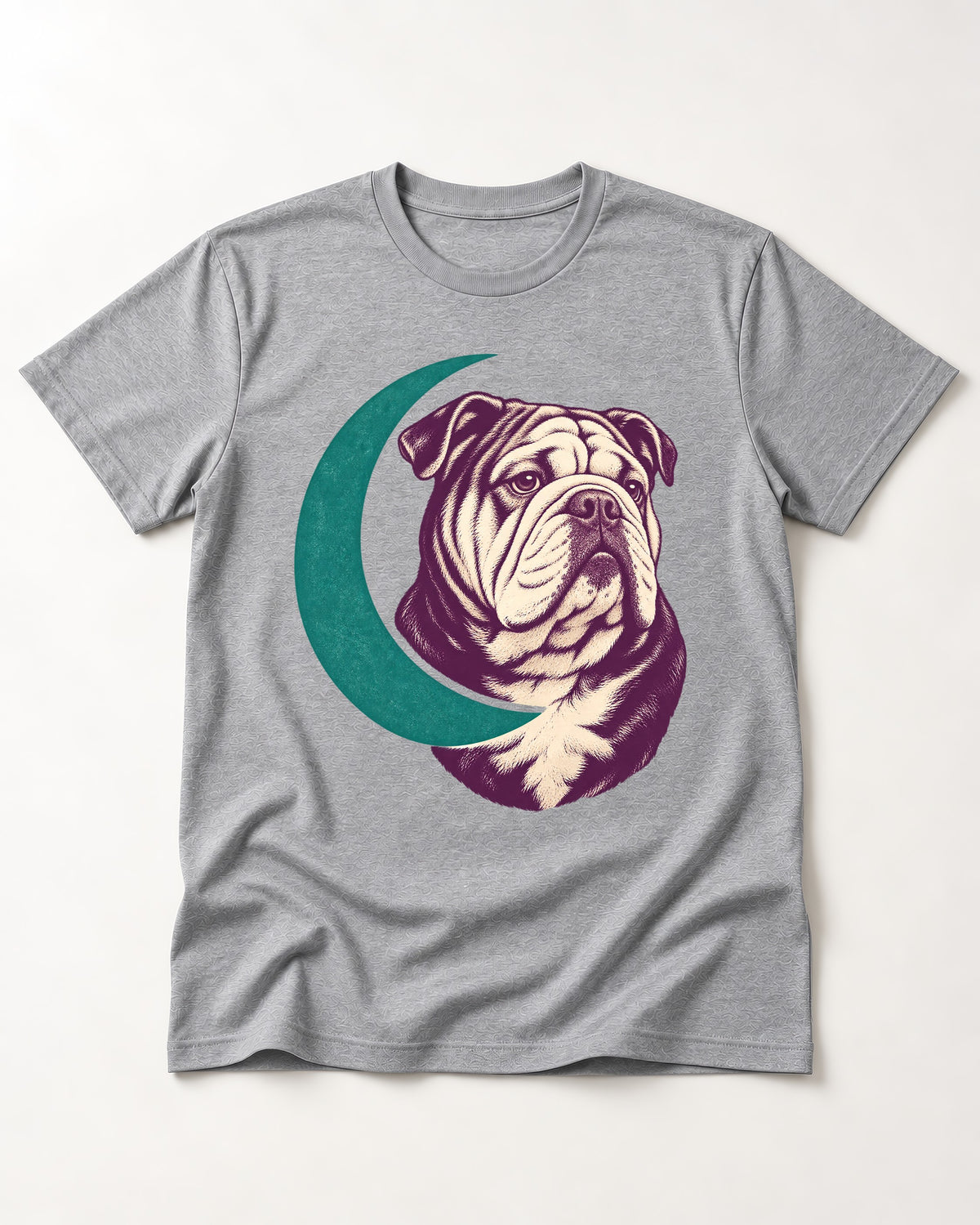 Moonstruck English Bulldog T-Shirt in Sport Grey, flat lay product photo