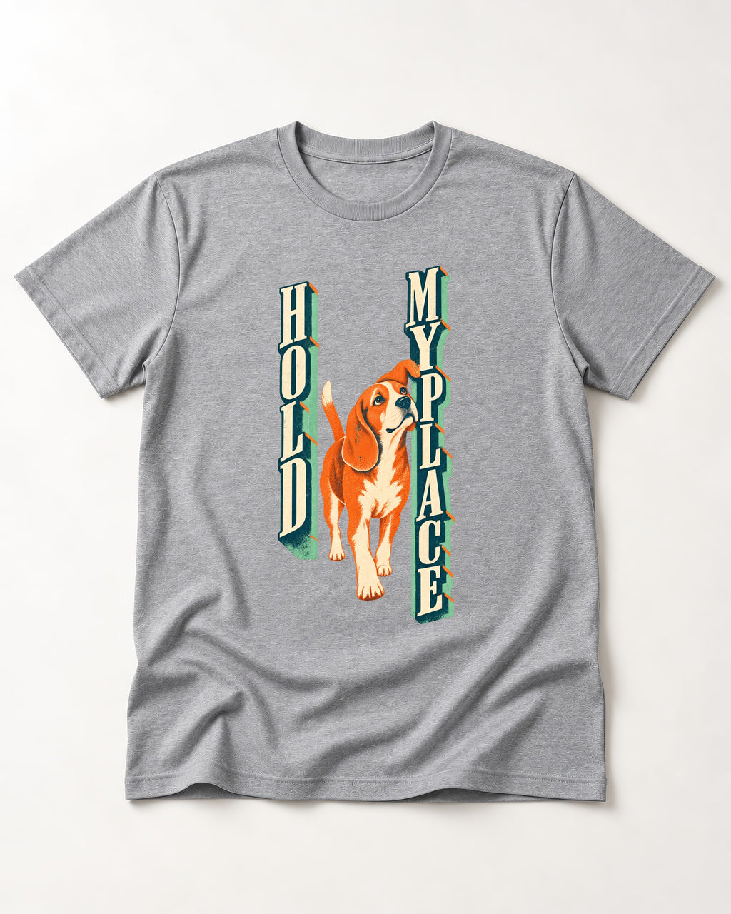 Vintage Beagle Hold My Place T-Shirt in Sport Grey, flat lay product photo