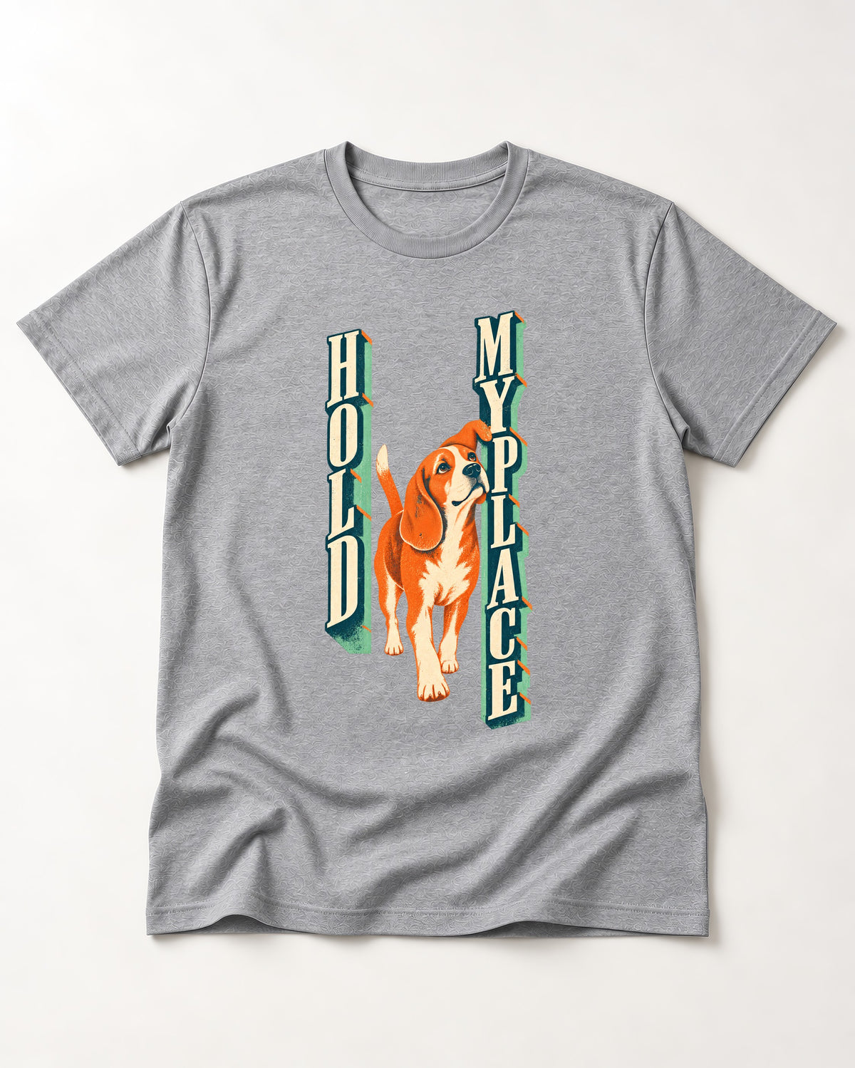 Vintage Beagle Hold My Place T-Shirt in Sport Grey, flat lay product photo
