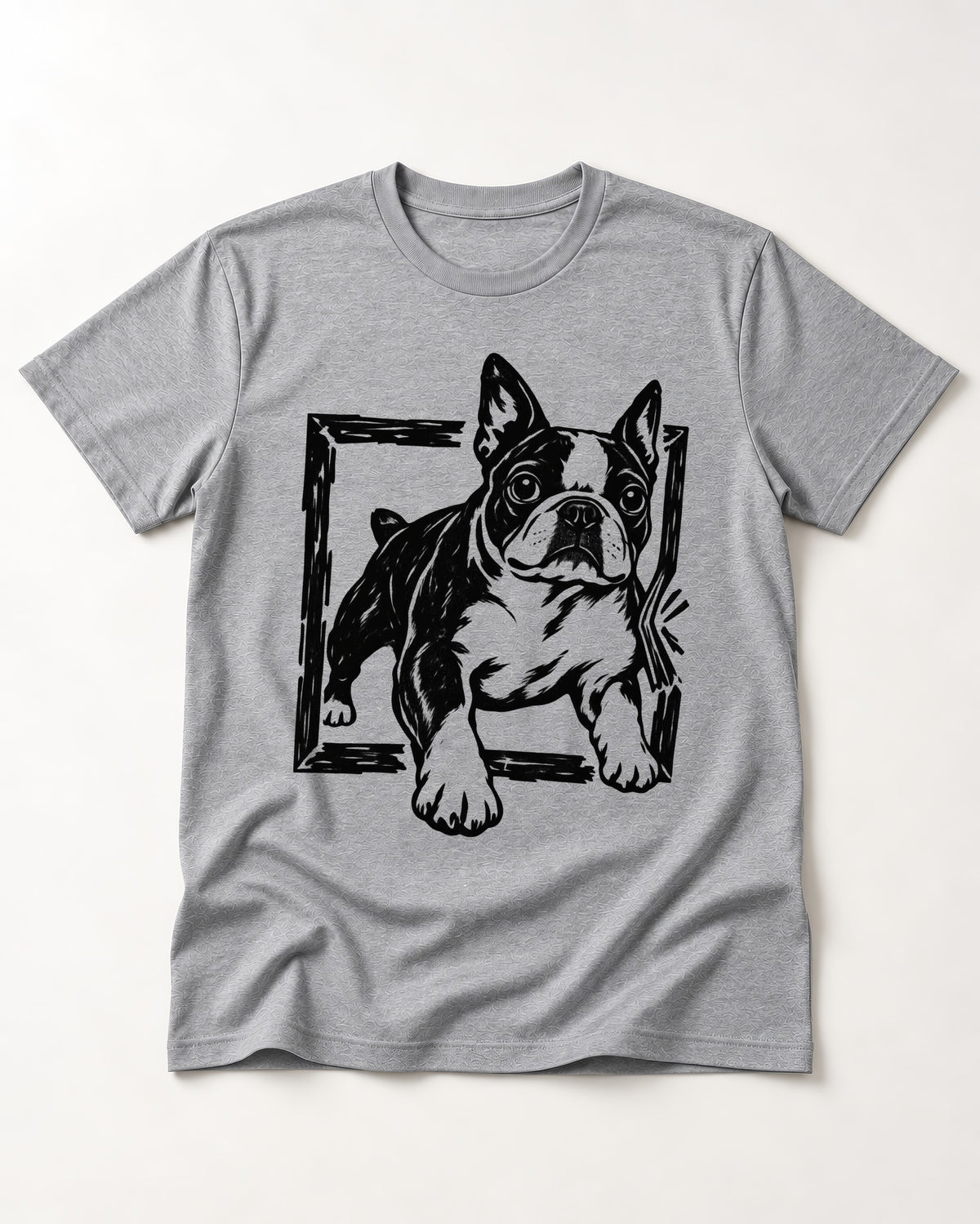Boston Terrier Unstoppable T-Shirt in Sport Grey, flat lay product photo
