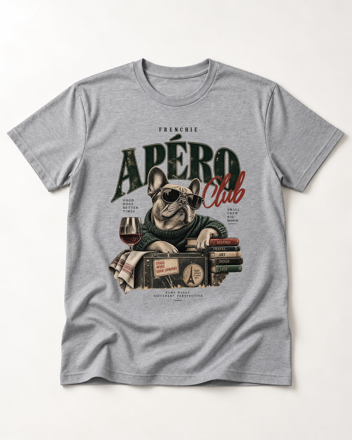 Frenchie Apero Club T-Shirt in Sport Grey, flat lay product photo