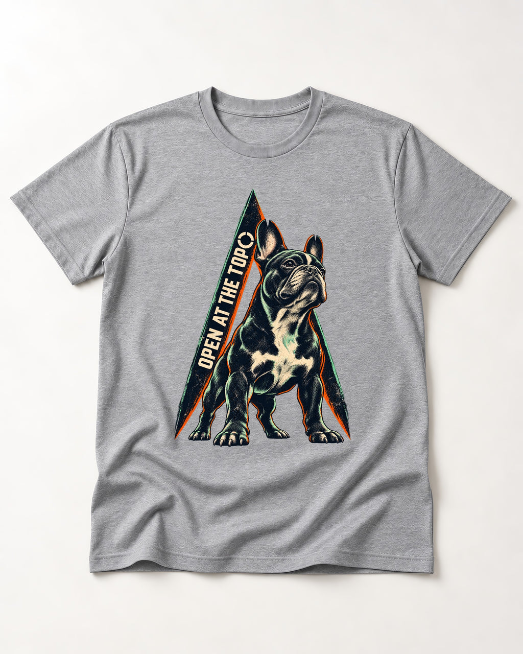 Frenchie Open at the Top T-Shirt in Sport Grey, flat lay product photo