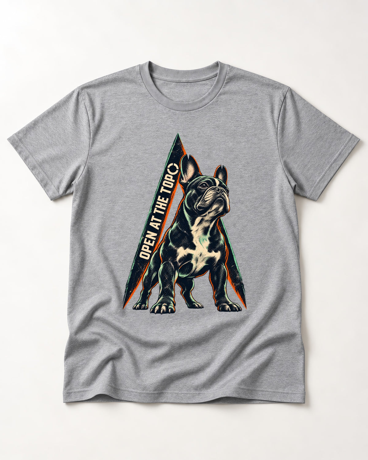 Frenchie Open at the Top T-Shirt in Sport Grey, flat lay product photo