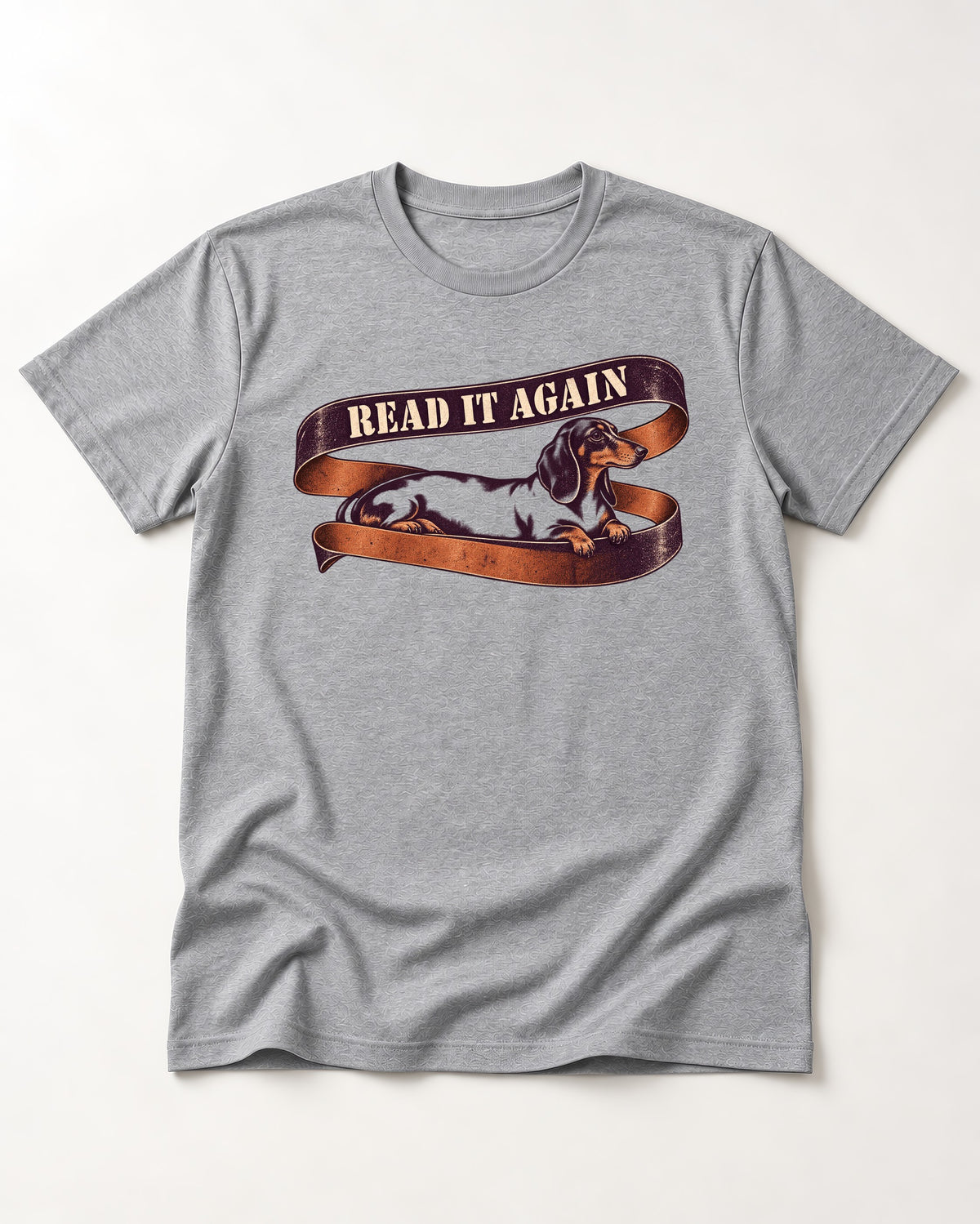 Read It Again Dachshund T-Shirt in Sport Grey, flat lay product photo