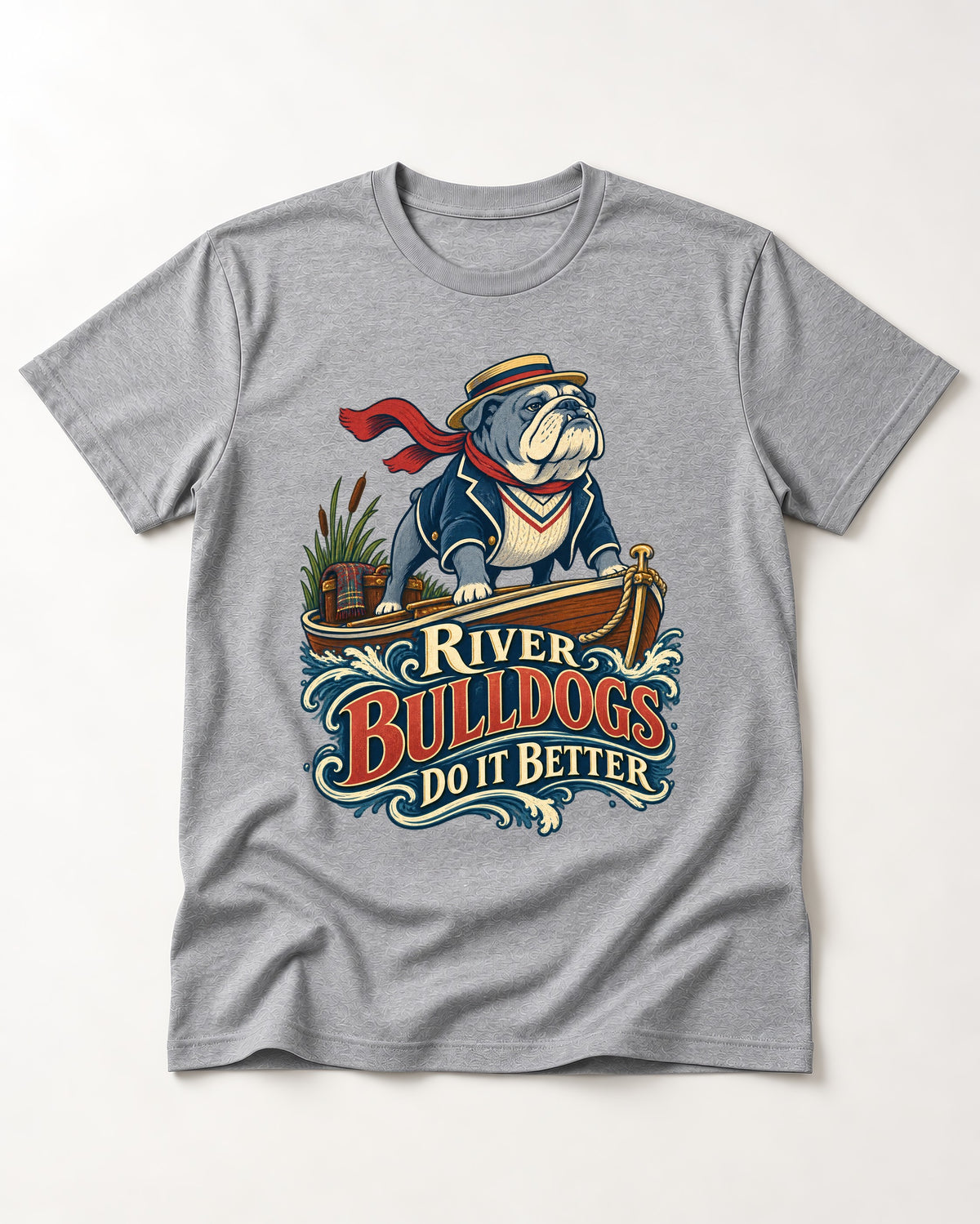River English Bulldog Does It Better T-Shirt in Sport Grey, flat lay product photo