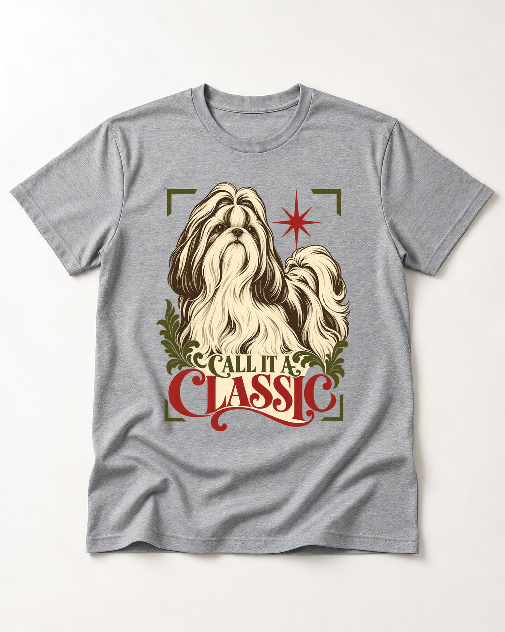 Call It a Shih Tzu Classic T-Shirt in Sport Grey, flat lay product photo