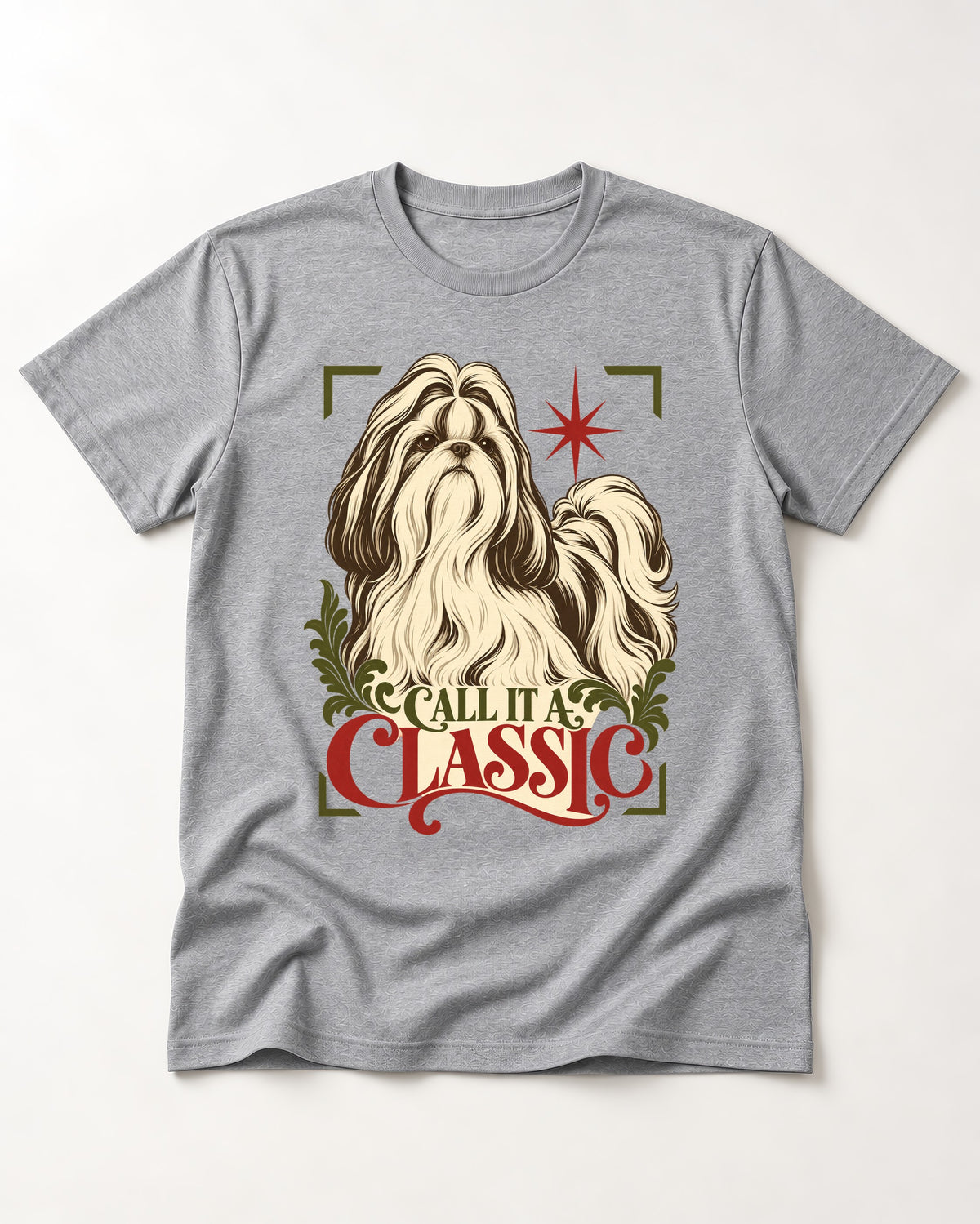 Call It a Shih Tzu Classic T-Shirt in Sport Grey, flat lay product photo