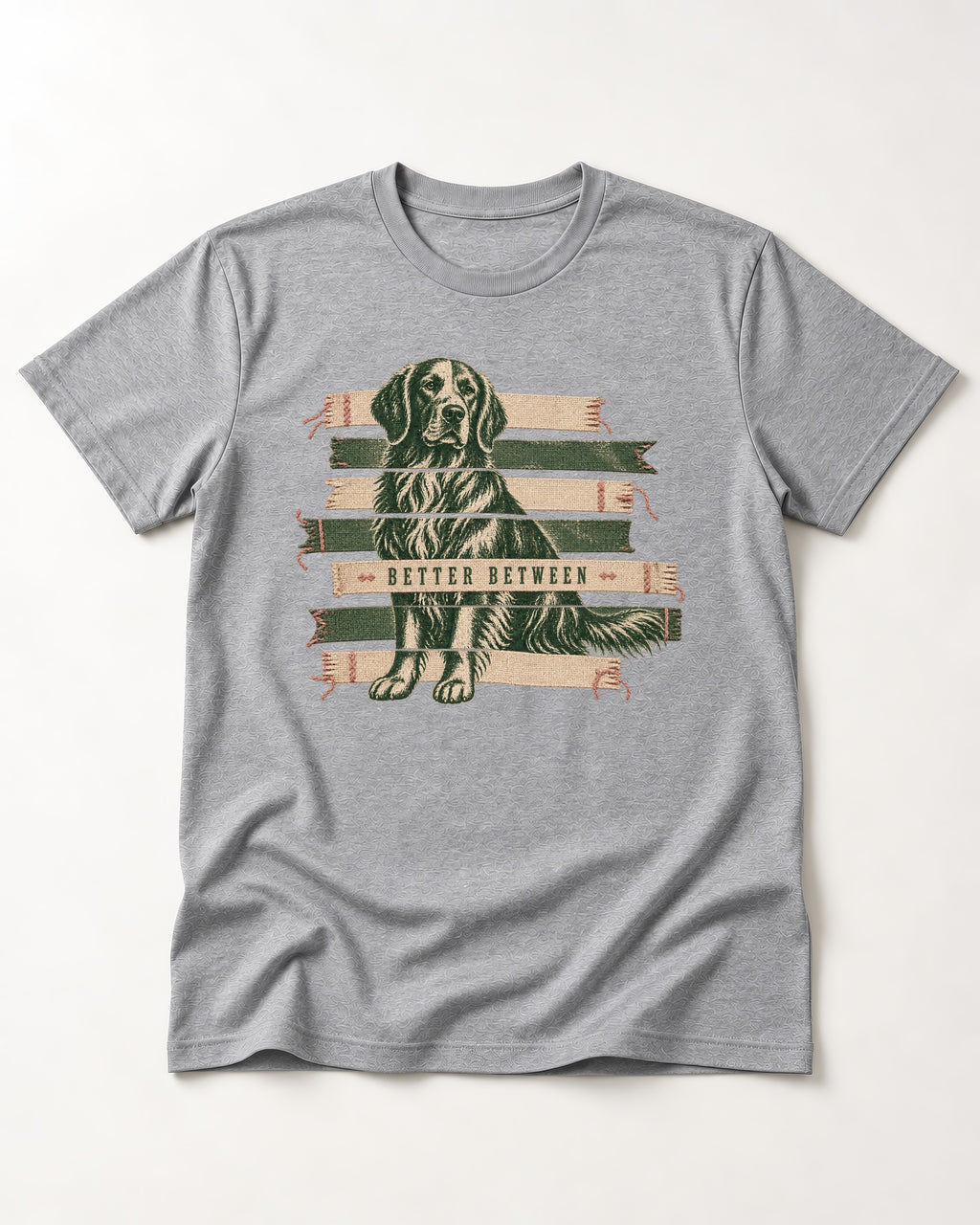 Golden Retriever Better Between T-Shirt in Sport Grey, flat lay product photo