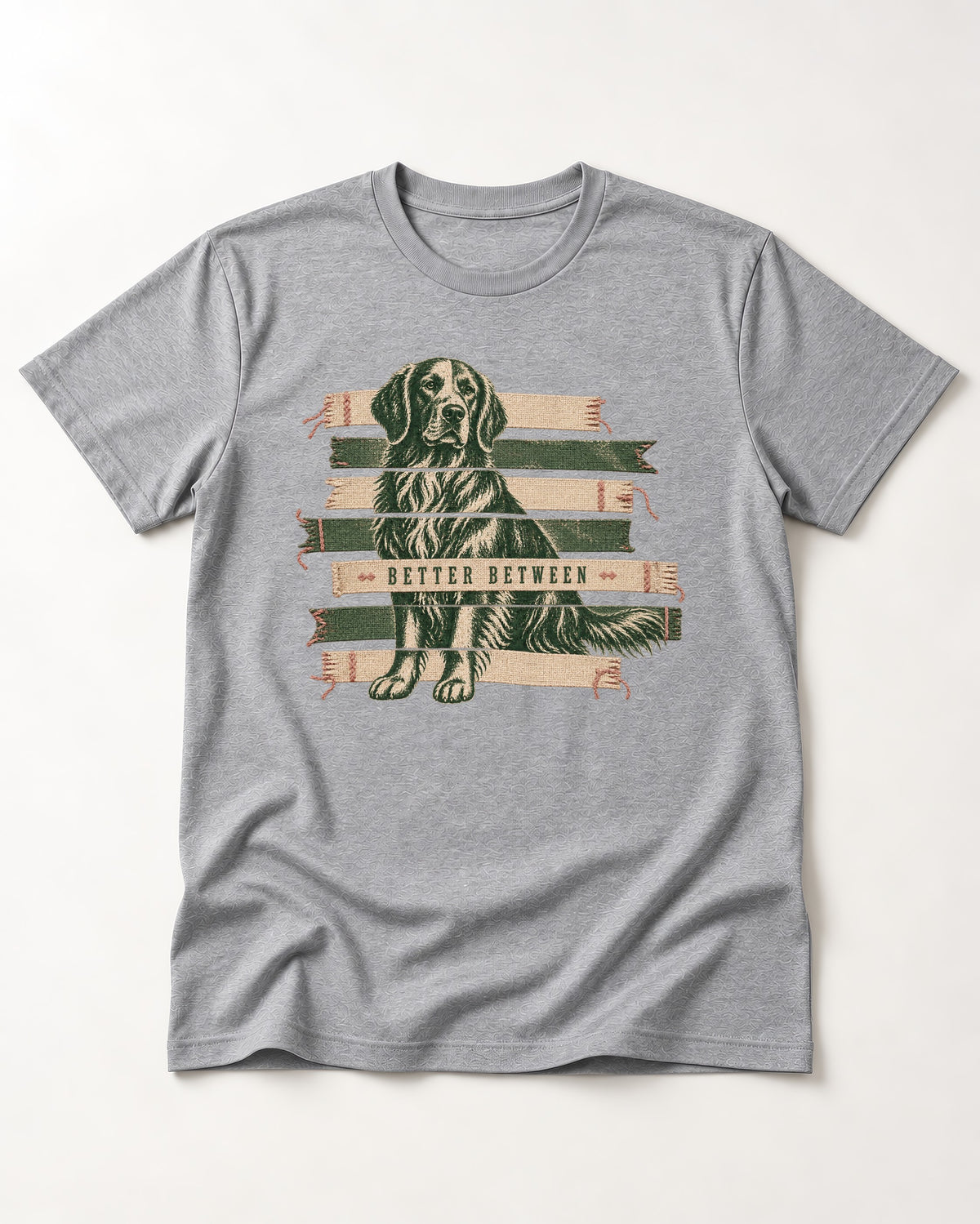 Golden Retriever Better Between T-Shirt in Sport Grey, flat lay product photo