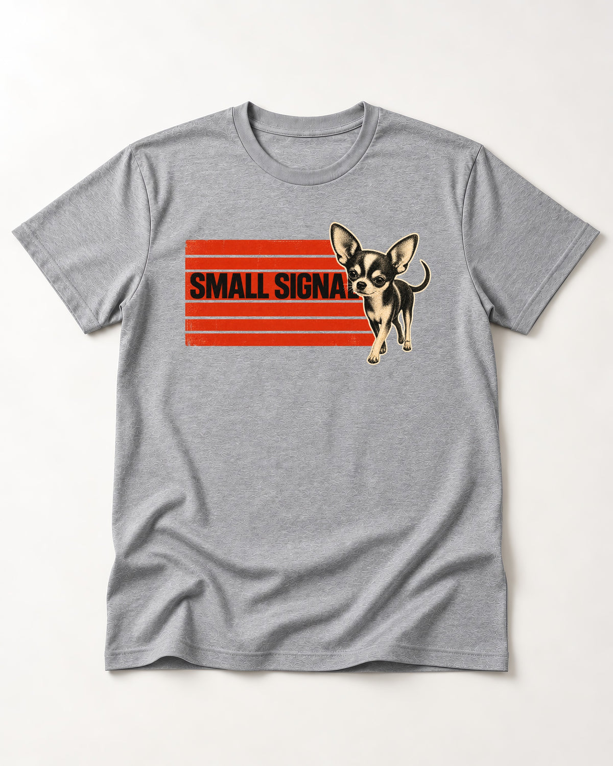 Small Signal Chihuahua T-Shirt in Sport Grey, flat lay product photo