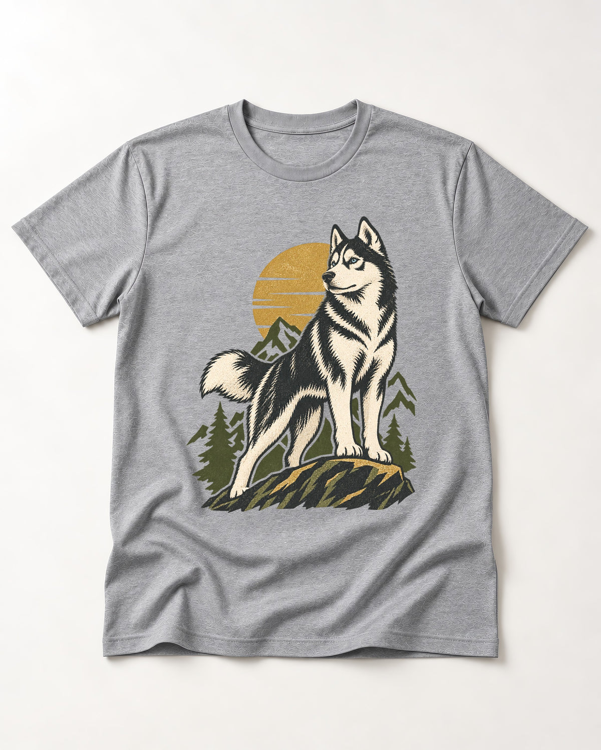 Husky Born to Roam T-Shirt in Sport Grey, flat lay product photo
