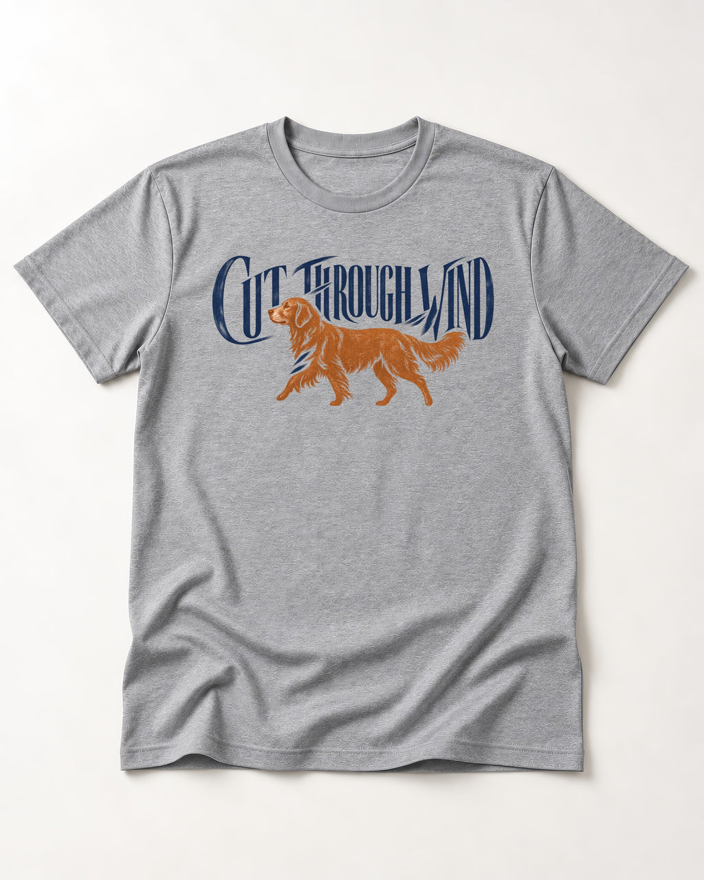 Golden Retriever Cut Through Land T-Shirt in Sport Grey, flat lay product photo