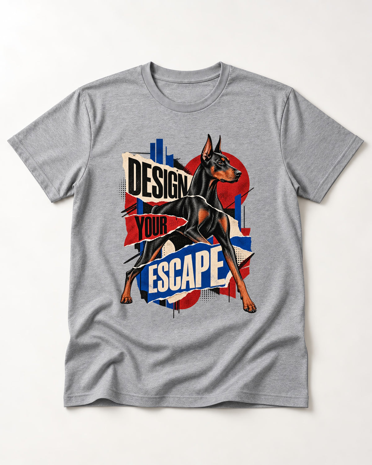 Doberman Escape T-Shirt in Sport Grey, flat lay product photo