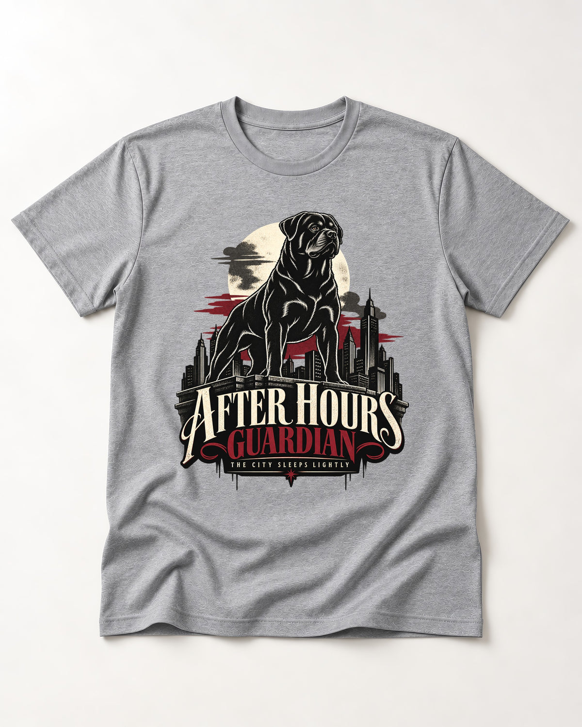 After Hours Rottweiler Guardian T-Shirt in Sport Grey, flat lay product photo