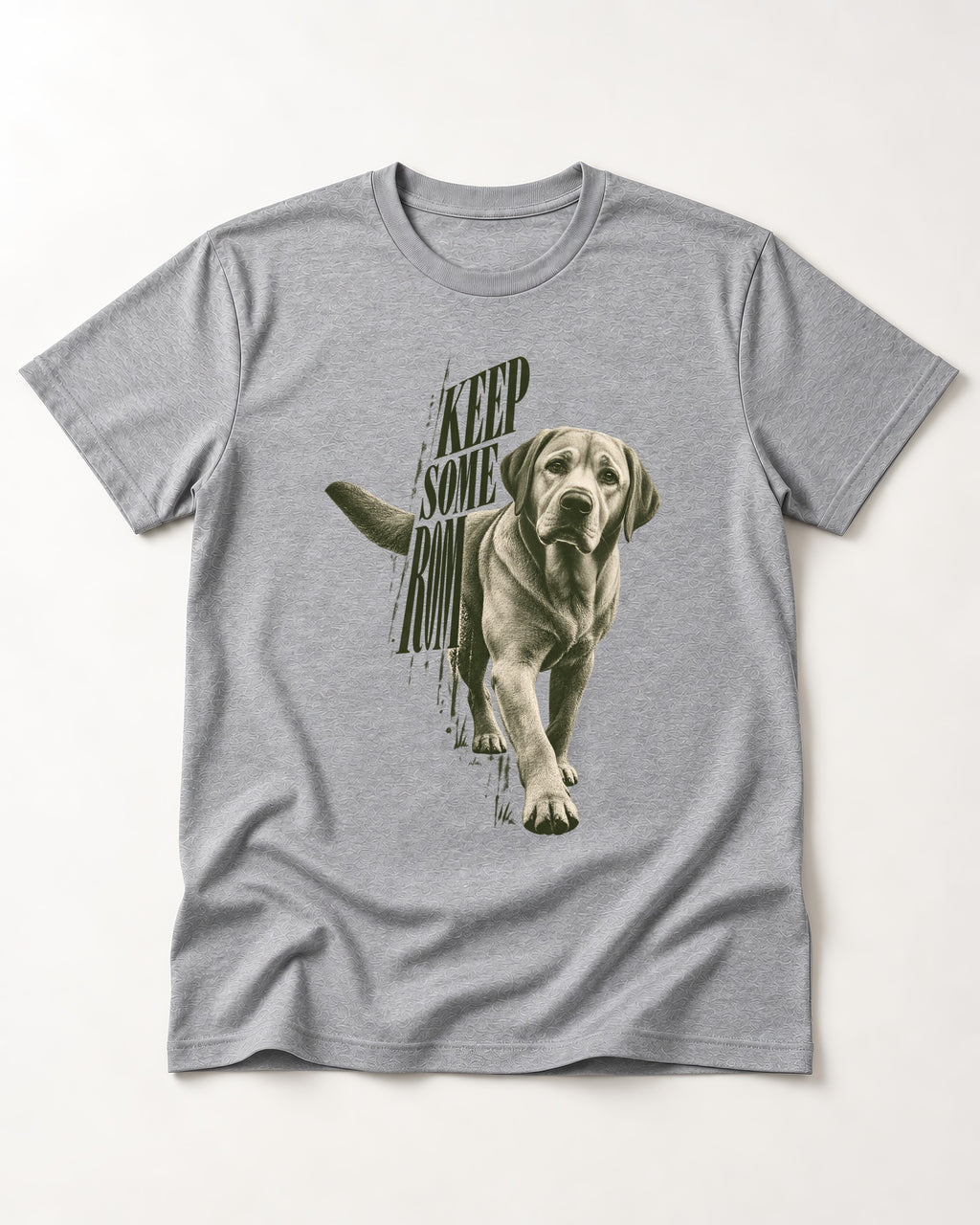 Keep Some Room Labrador Retriever T-Shirt in Sport Grey, flat lay product photo