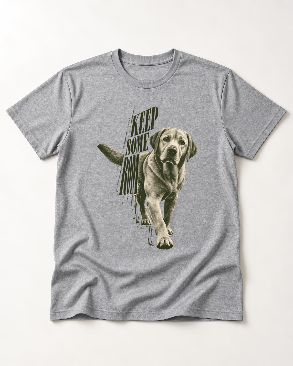 Keep Some Room Labrador Retriever T-Shirt in Sport Grey, flat lay product photo