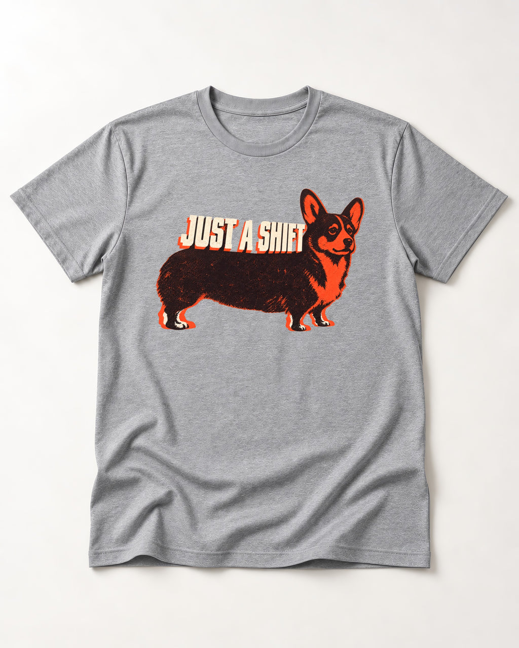 Corgi Just a Shift Typographic Graphic T-Shirt in Sport Grey, flat lay product photo