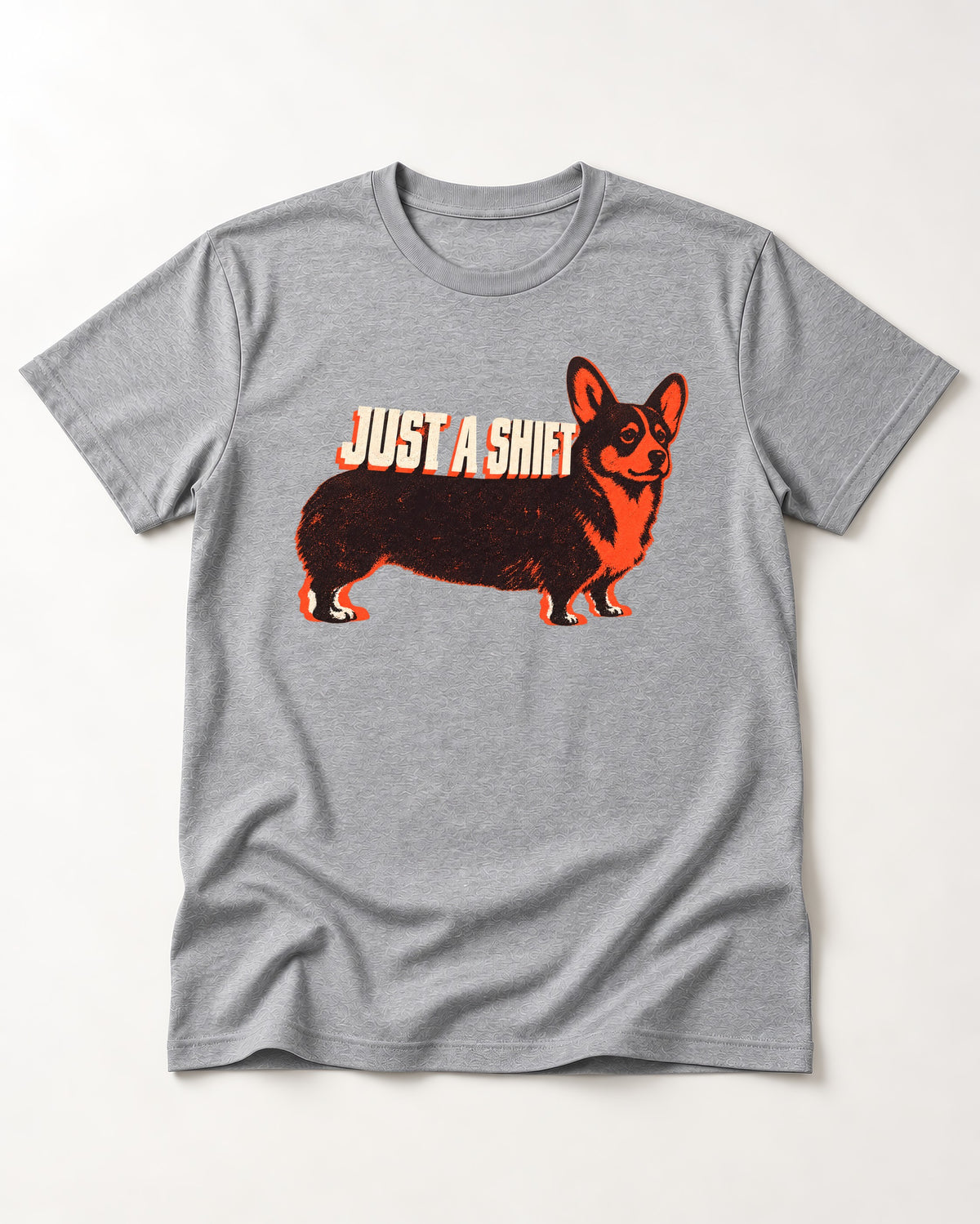 Corgi Just a Shift Typographic Graphic T-Shirt in Sport Grey, flat lay product photo
