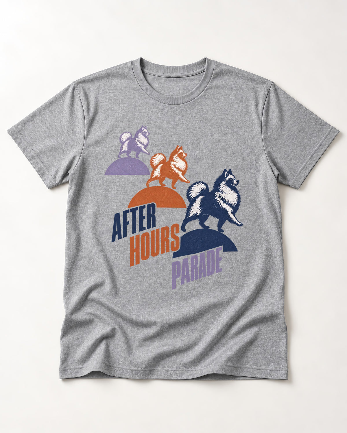 Pomeranian After Hours Parade T-Shirt in Sport Grey, flat lay product photo