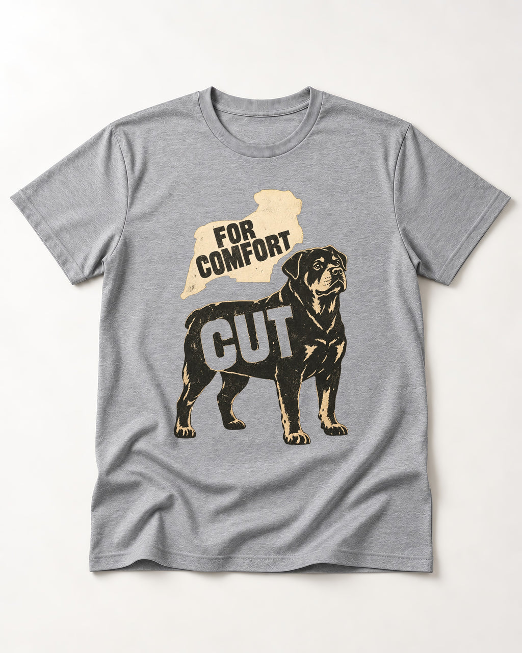 Rottweiler Cut for Comfort T-Shirt in Sport Grey, flat lay product photo