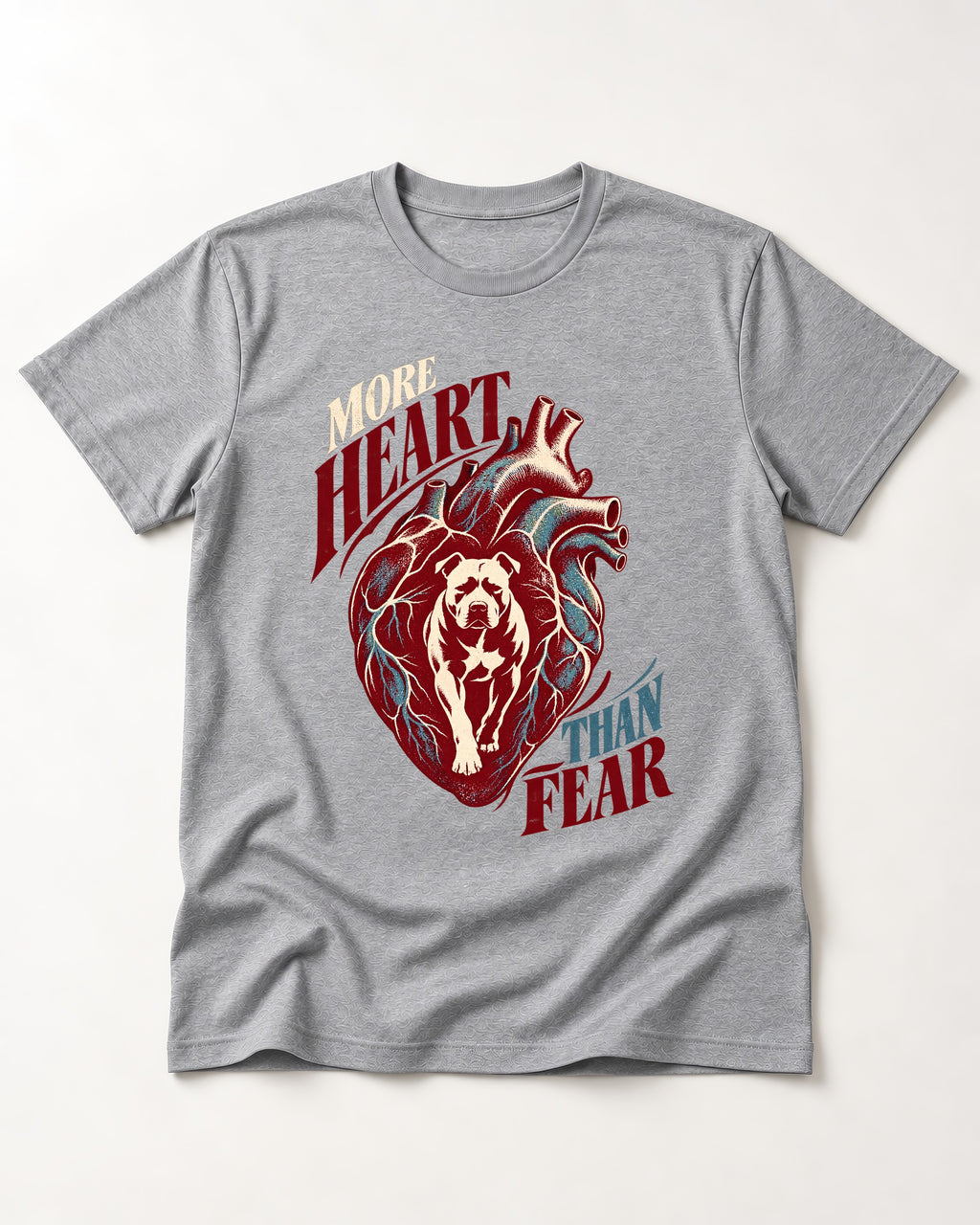 Pitbull More Heart Than Fear Anatomical Heart Graphic T-Shirt in Sport Grey, flat lay product photo