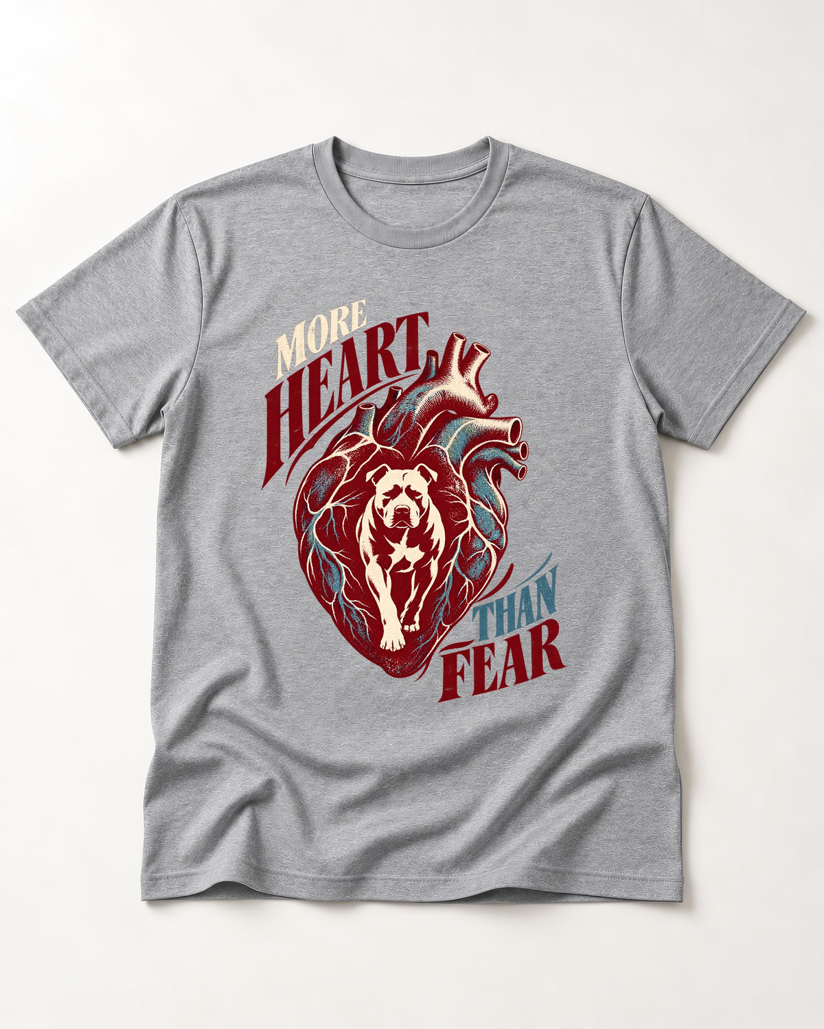 Pitbull More Heart Than Fear Anatomical Heart Graphic T-Shirt in Sport Grey, flat lay product photo