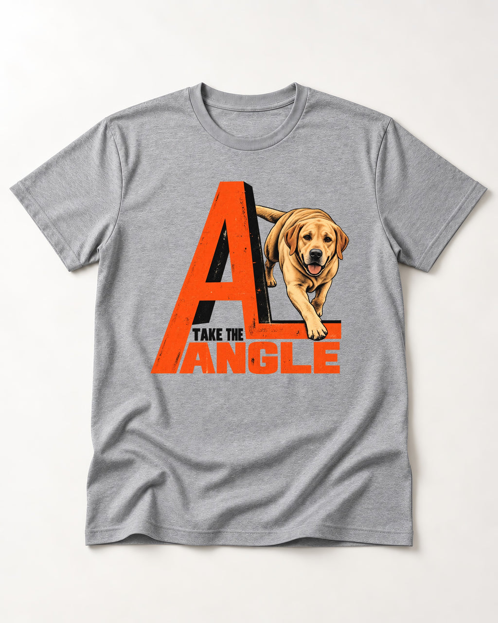 Take the Angle Labrador Retriever T-Shirt in Sport Grey, flat lay product photo