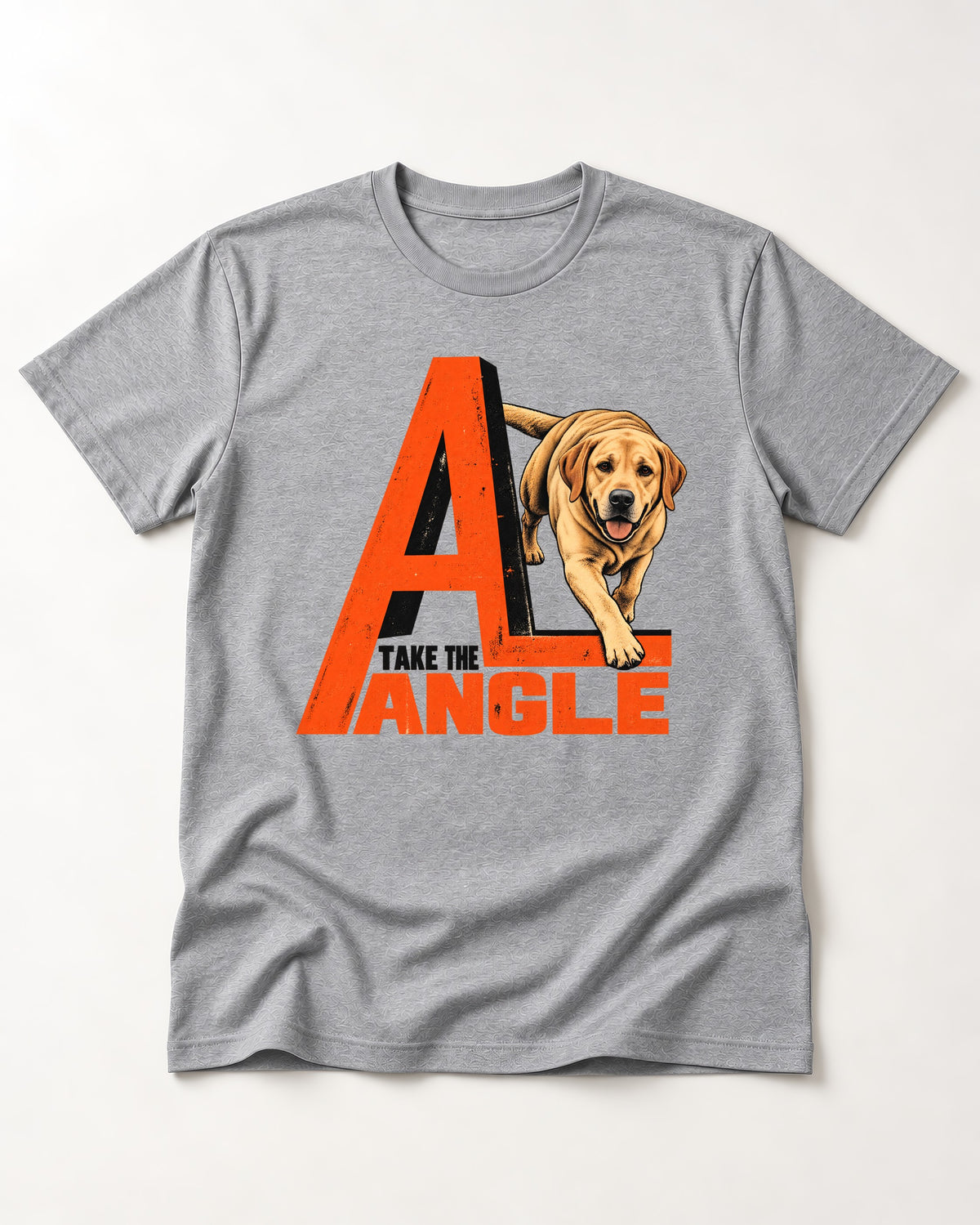 Take the Angle Labrador Retriever T-Shirt in Sport Grey, flat lay product photo