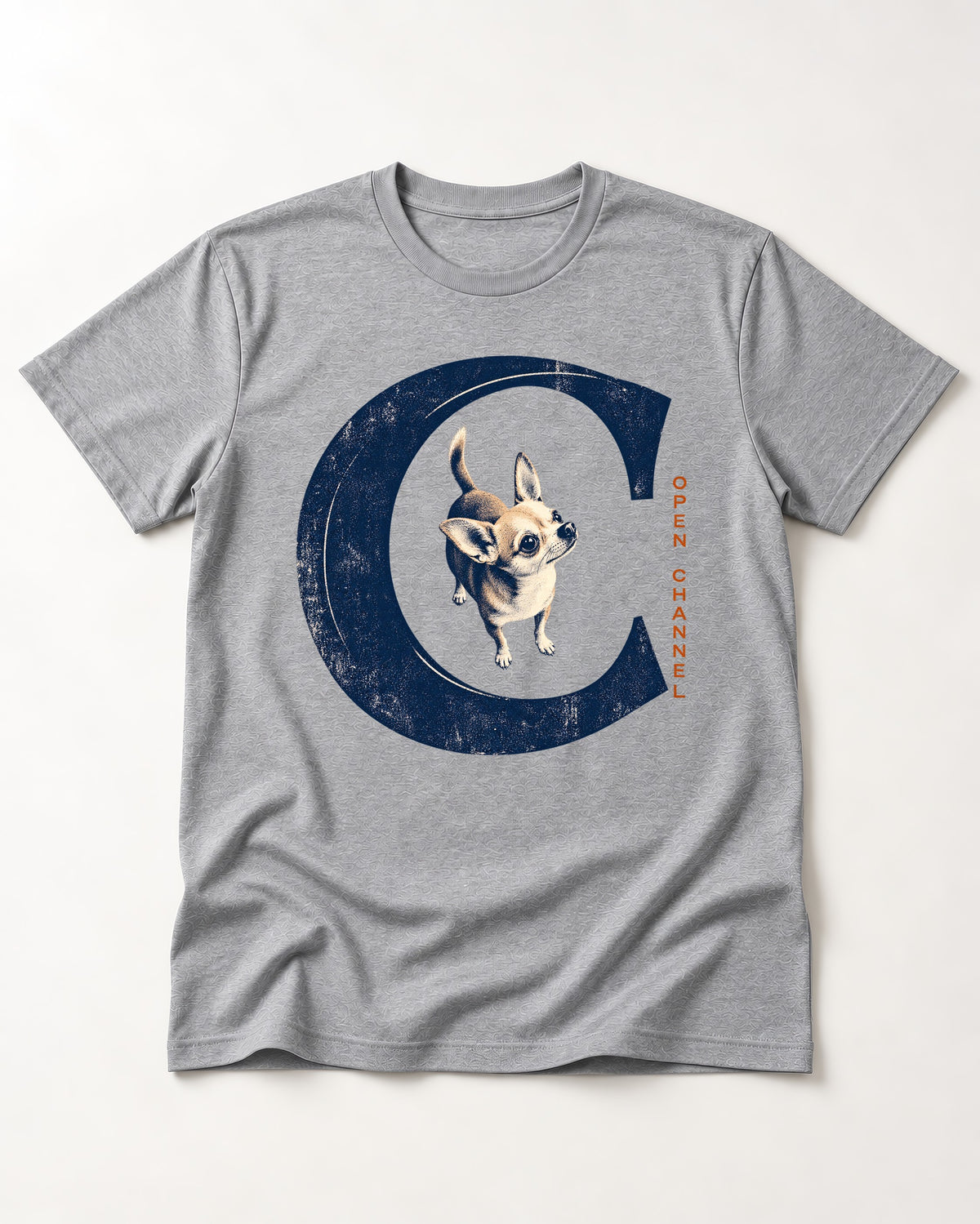 Chihuahua Open Channel T-Shirt in Sport Grey, flat lay product photo