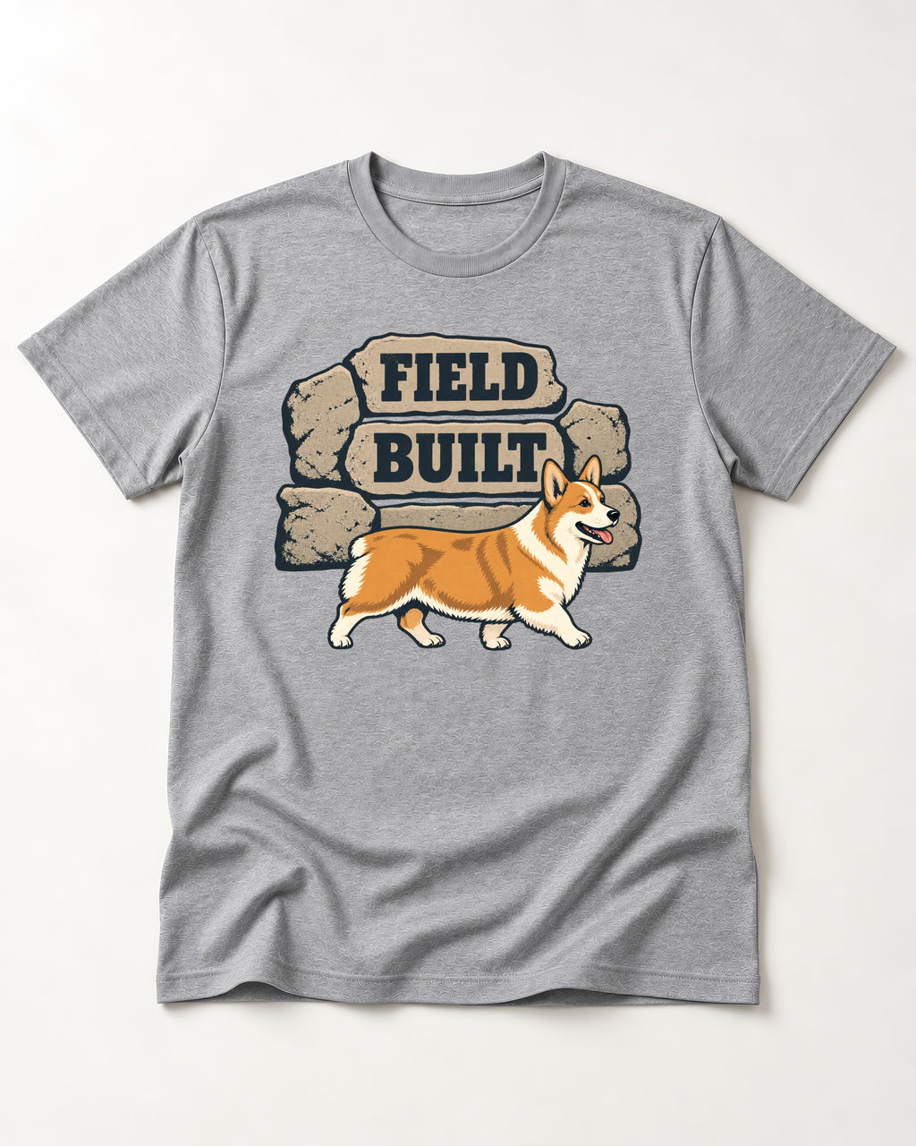 Field Built Corgi T-Shirt in Sport Grey, flat lay product photo