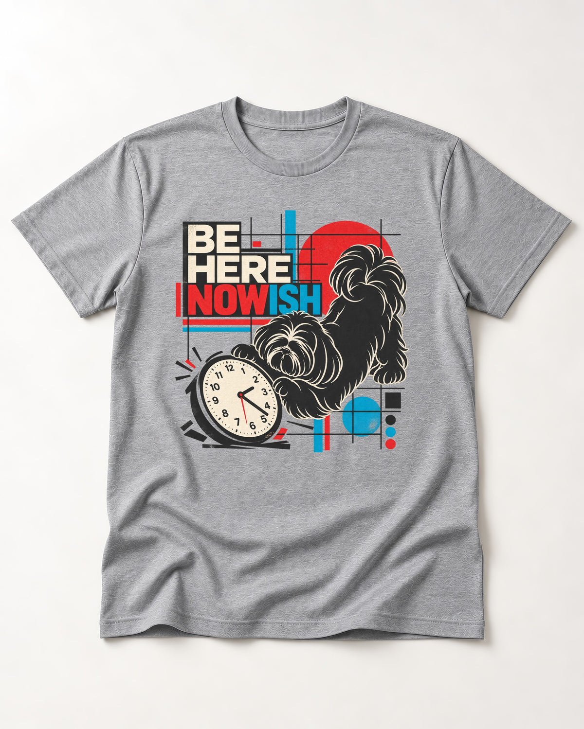 Be Here Nowish Shih Tzu T-Shirt in Sport Grey, flat lay product photo