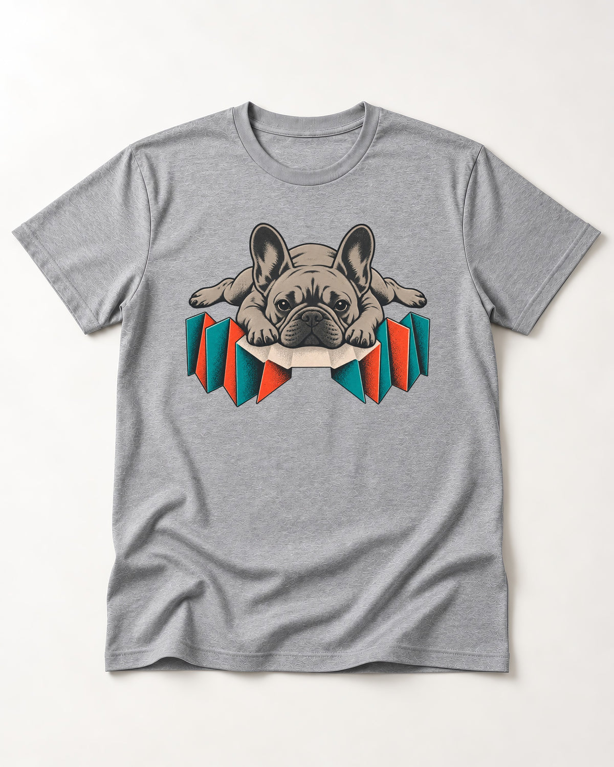 Frenchie Sploot Press Graphic T-Shirt in Sport Grey, flat lay product photo