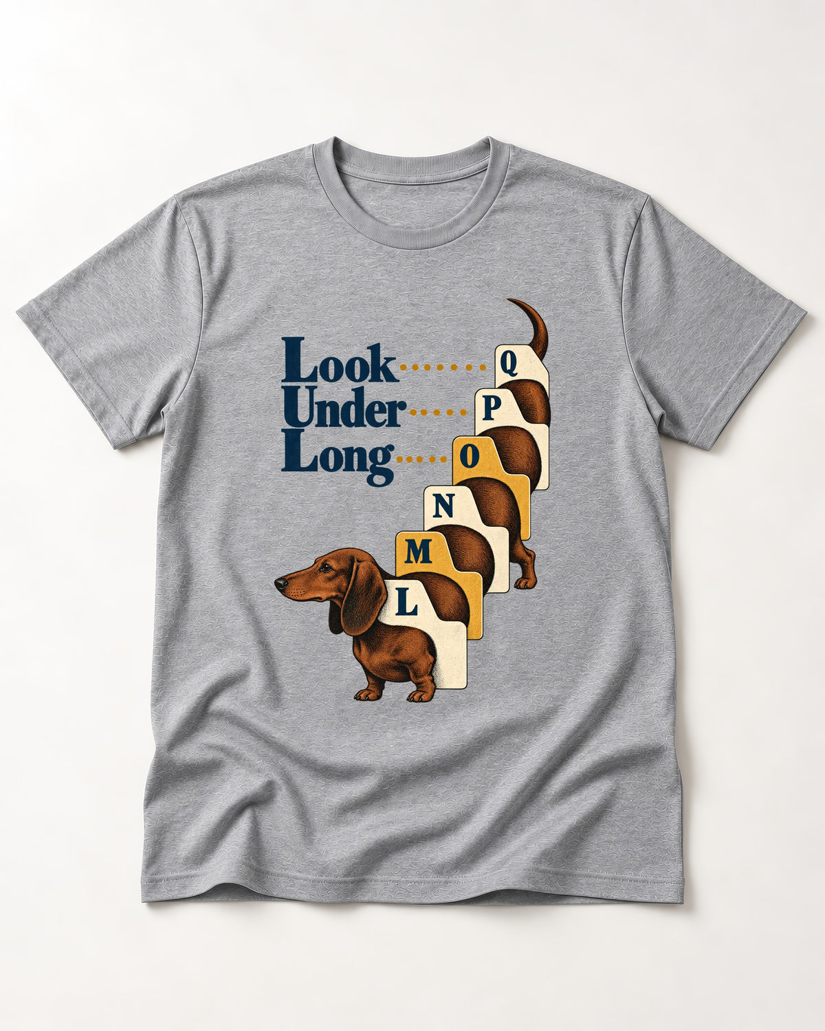 Look Under Long Dachshund T-Shirt in Sport Grey, flat lay product photo