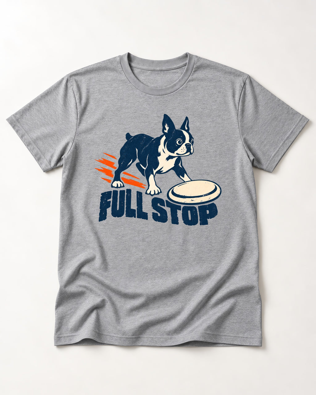 Boston Terrier Full Stop T-Shirt in Sport Grey, flat lay product photo