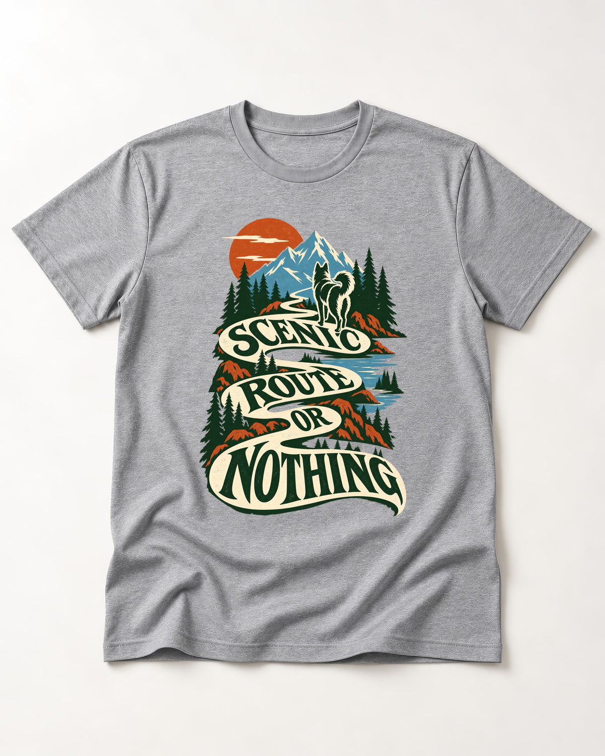 Husky Scenic Route or Nothing T-Shirt in Sport Grey, flat lay product photo