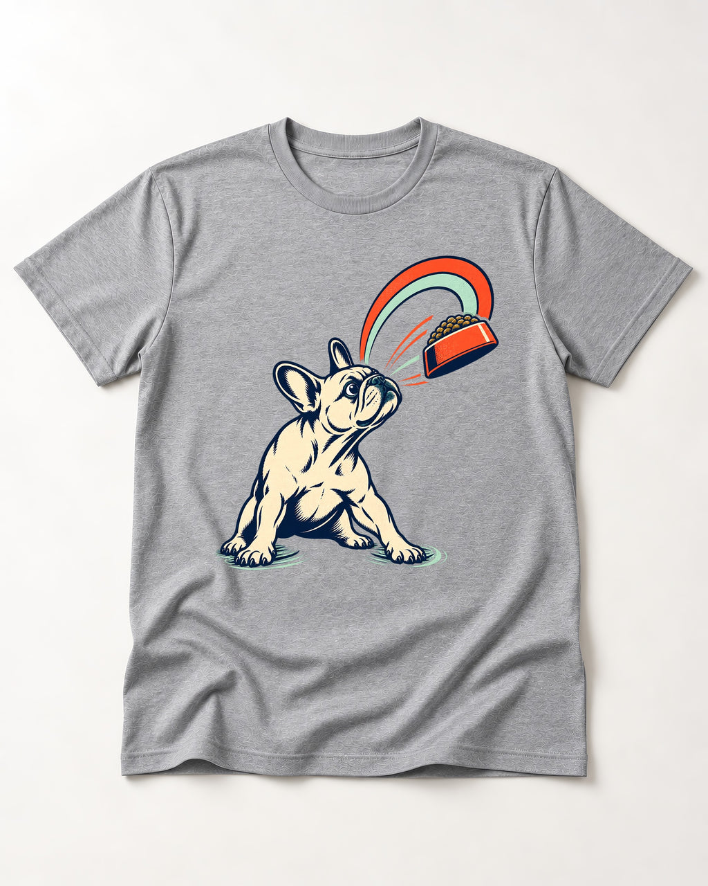 Frenchie Dinner Magnet Graphic T-Shirt in Sport Grey, flat lay product photo