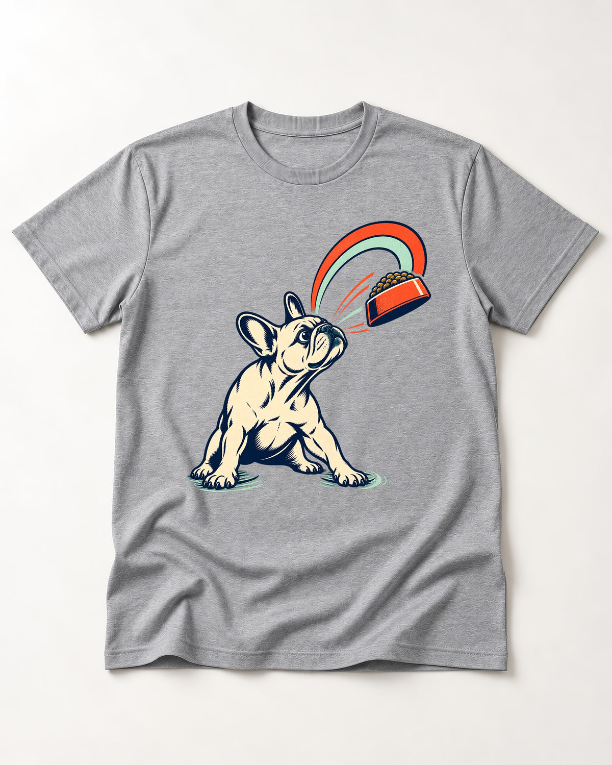 Frenchie Dinner Magnet Graphic T-Shirt in Sport Grey, flat lay product photo