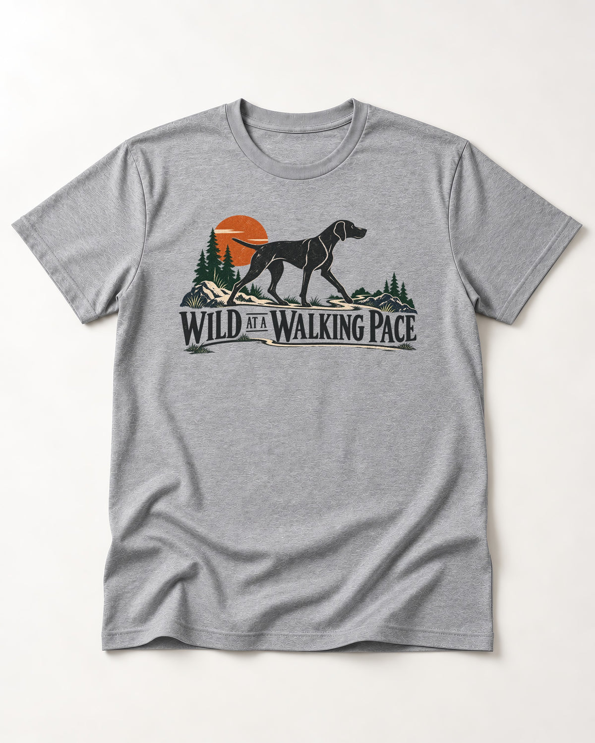 Wild at a Walk German Shorthaired Pointer T-Shirt in Sport Grey, flat lay product photo