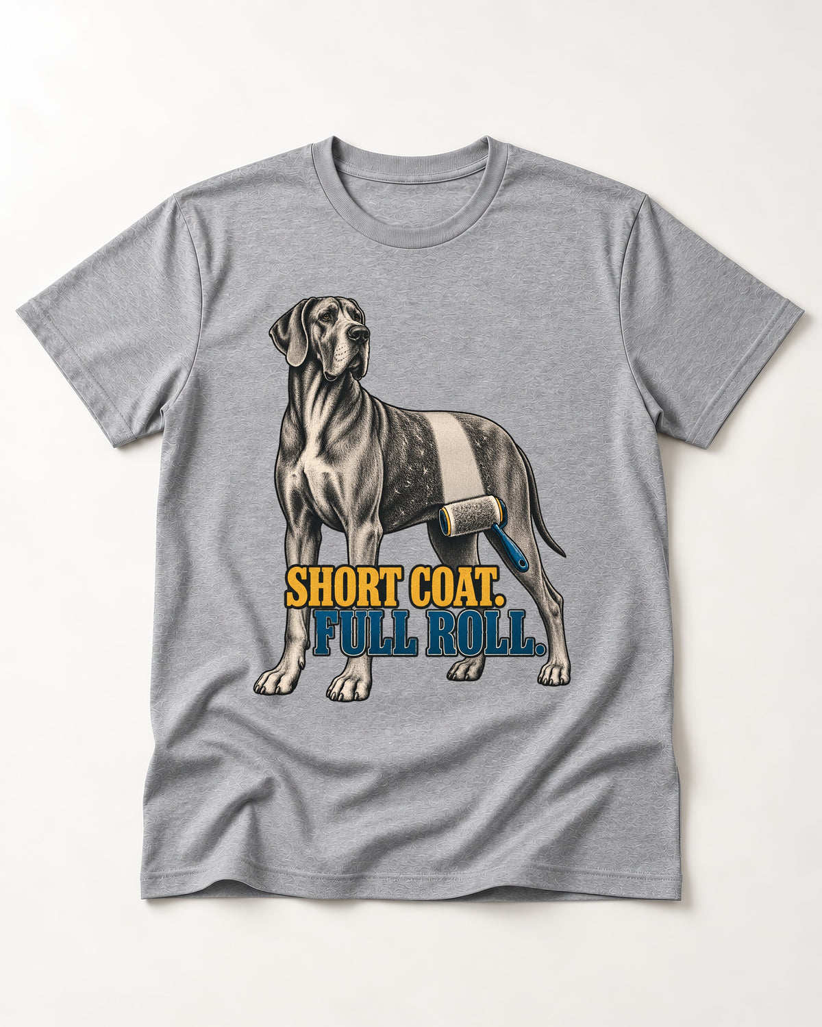 Short Coat Full Roll Great Dane T-Shirt in Sport Grey, flat lay product photo