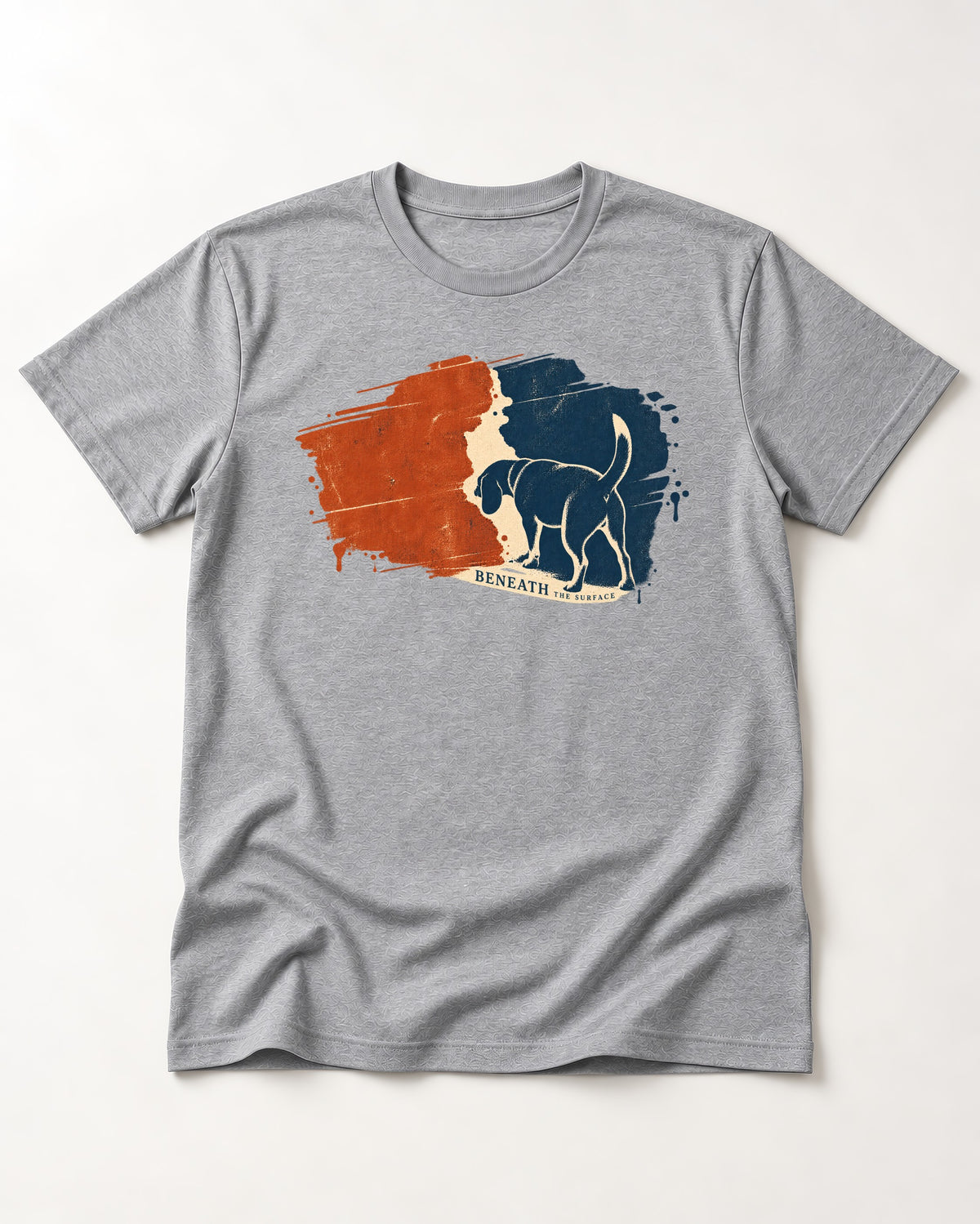 Beagle Beneath The Surface Scent Trail T-Shirt in Sport Grey, flat lay product photo