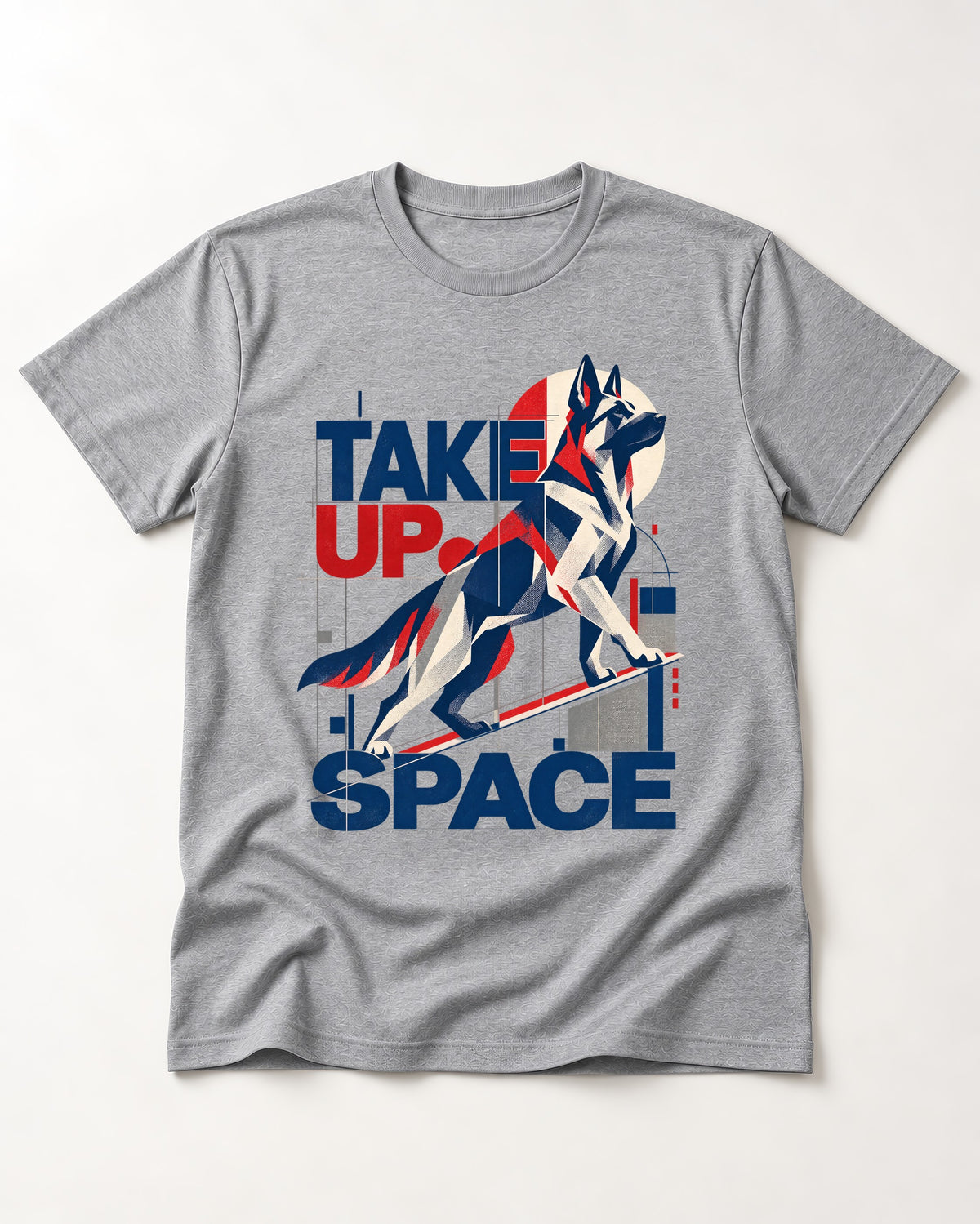 Take Up Space German Shepherd Dog T-Shirt in Sport Grey, flat lay product photo