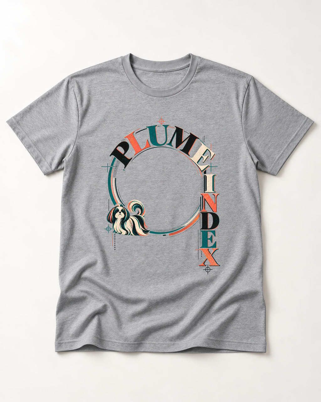 Shih Tzu Plume Index Circular Typography Graphic T-Shirt in Sport Grey, flat lay product photo