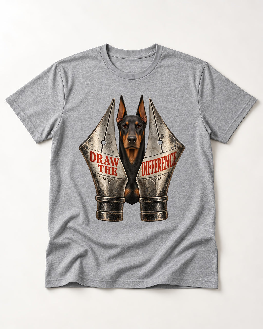 Doberman Draw the Difference T-Shirt in Sport Grey, flat lay product photo